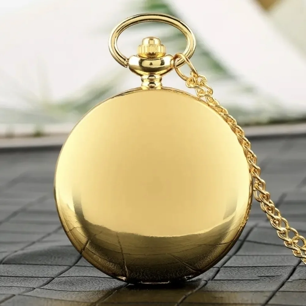Vintage Style Pocket Watch Gold or Black Smooth Case Quartz Chain Included T2MIS